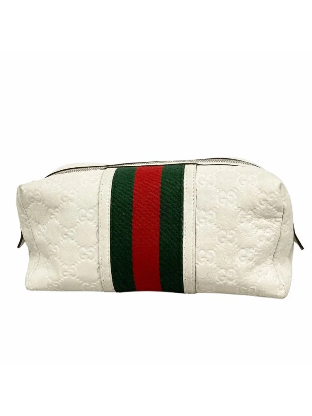 Gucci Pouch Sherry Line Guccissima Leather White Silver